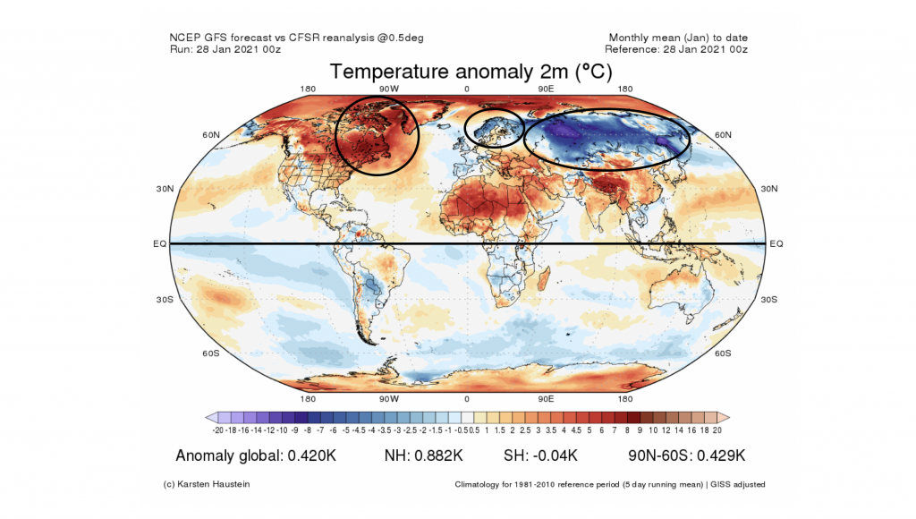 anomalie temperature a livello globale gennaio 2021
